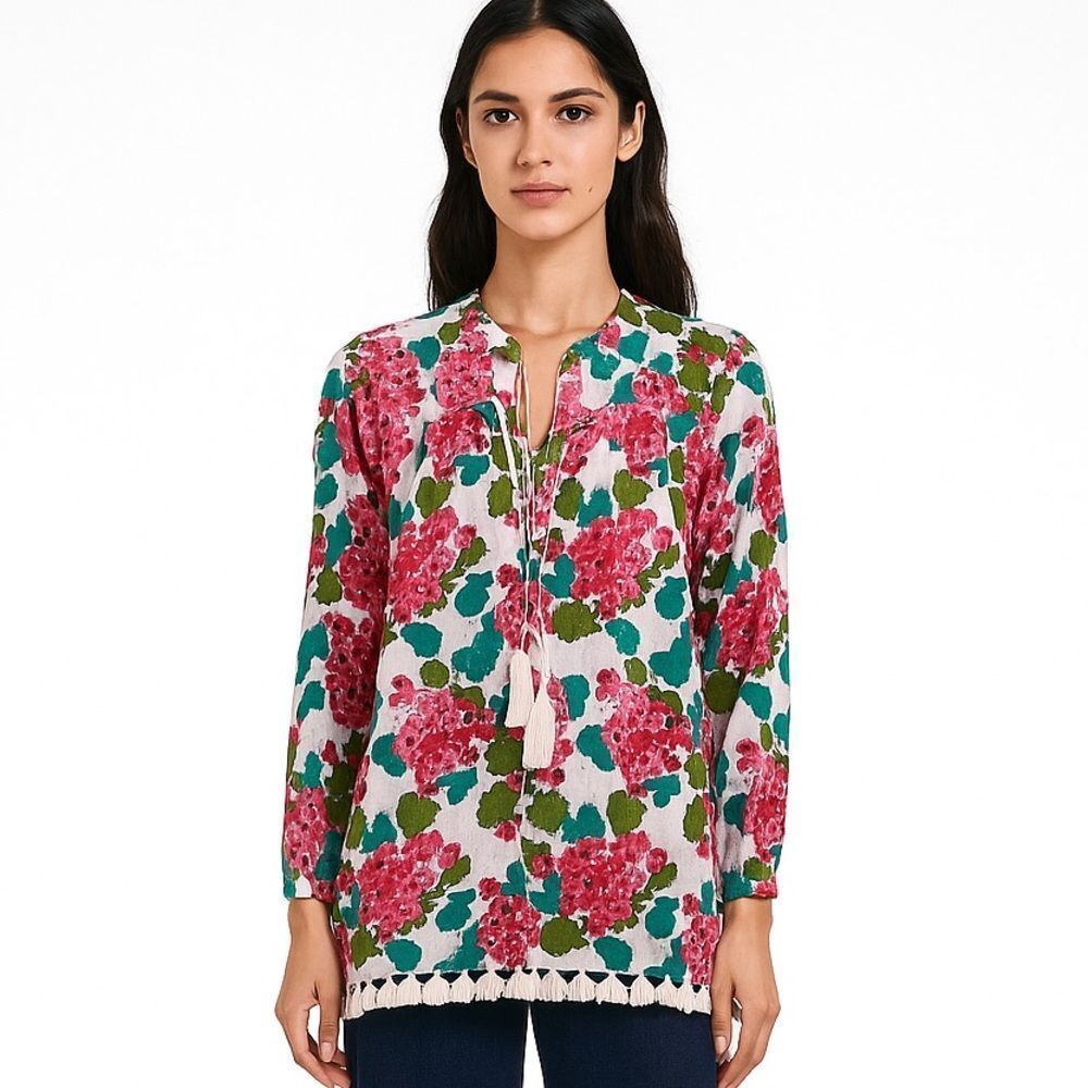 Roller Rabbit Pink and Green Floral Top